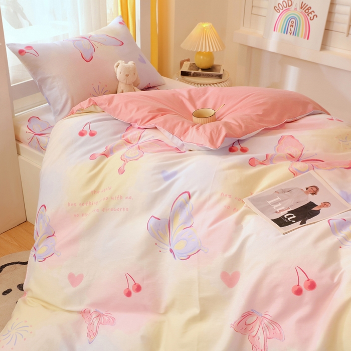 91家纺网 家纺一手货源 找家纺 金鑫汇家纺 2025新款印花花型-学生上下铺三件套 彩蝶飞舞