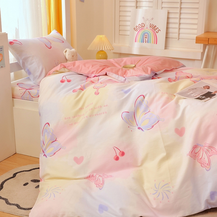 91家纺网 家纺一手货源 找家纺 金鑫汇家纺 2025新款印花花型-学生上下铺三件套 彩蝶飞舞