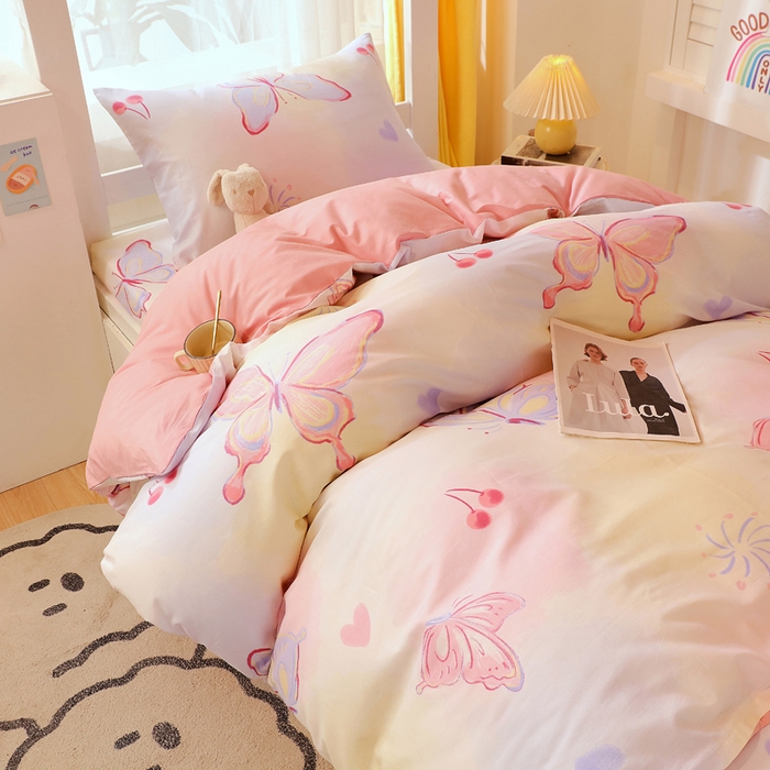 91家纺网 家纺一手货源 找家纺 金鑫汇家纺 2025新款印花花型-学生上下铺三件套 彩蝶飞舞