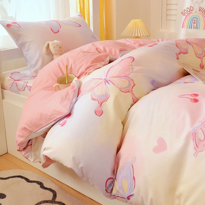 91家纺网 家纺一手货源 找家纺 金鑫汇家纺 2025新款印花花型-学生上下铺三件套 彩蝶飞舞