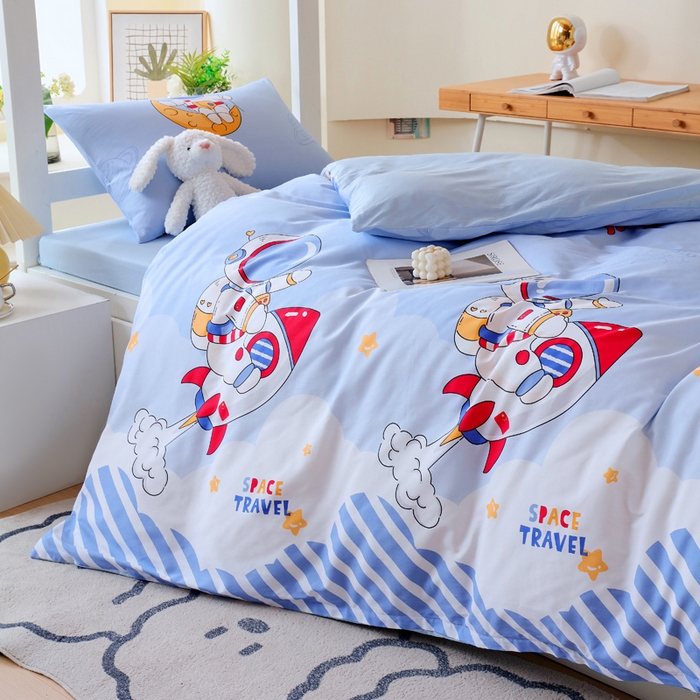 91家纺网 家纺一手货源 找家纺 金鑫汇家纺 2025新款印花花型-学生上下铺三件套 冲上云霄