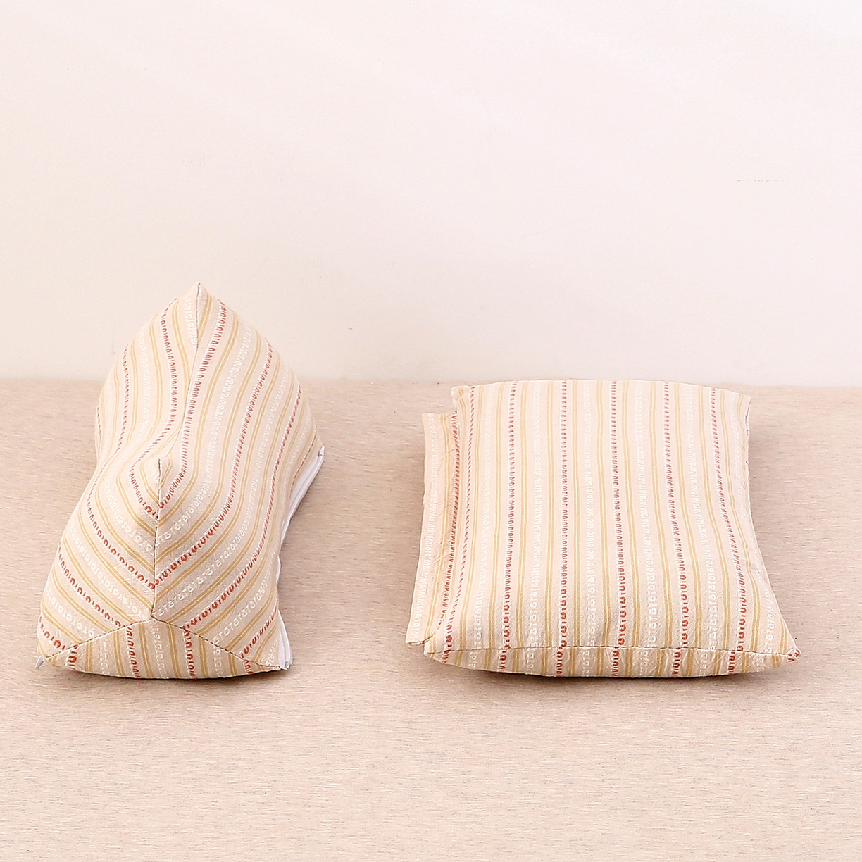 91家纺网 家纺一手货源 找家纺 珍贝家纺 2025新款全棉水洗棉条纹荞麦枕二合一组合枕牵引枕  枕头枕芯 二合一条纹荞麦-米色/只 二合一荞麦枕