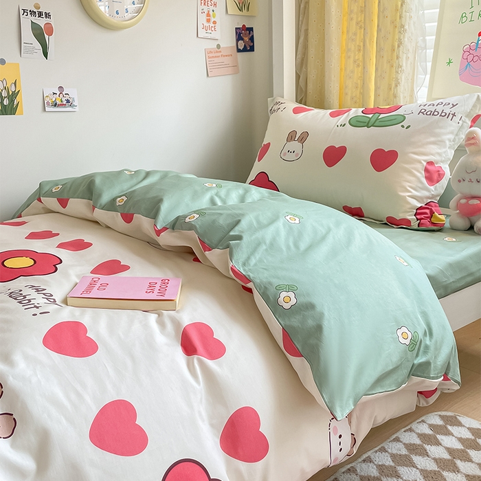 91家纺网 家纺一手货源 找家纺 金鑫汇家纺 2025新款印花花型-学生上下铺三件套 初暖