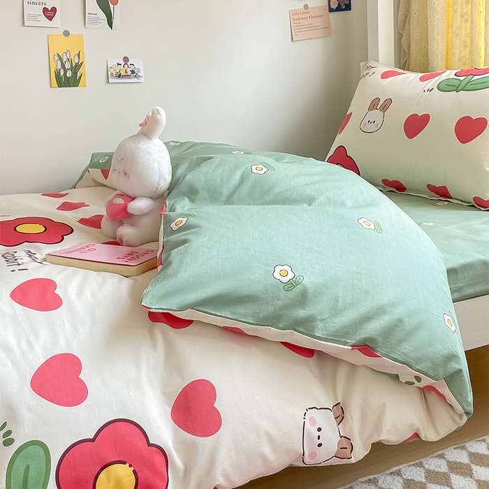 91家纺网 家纺一手货源 找家纺 金鑫汇家纺 2025新款印花花型-学生上下铺三件套 初暖