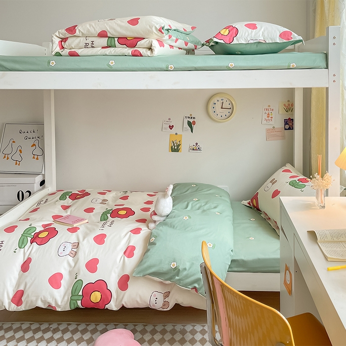 91家纺网 家纺一手货源 找家纺 金鑫汇家纺 2025新款印花花型-学生上下铺三件套 初暖