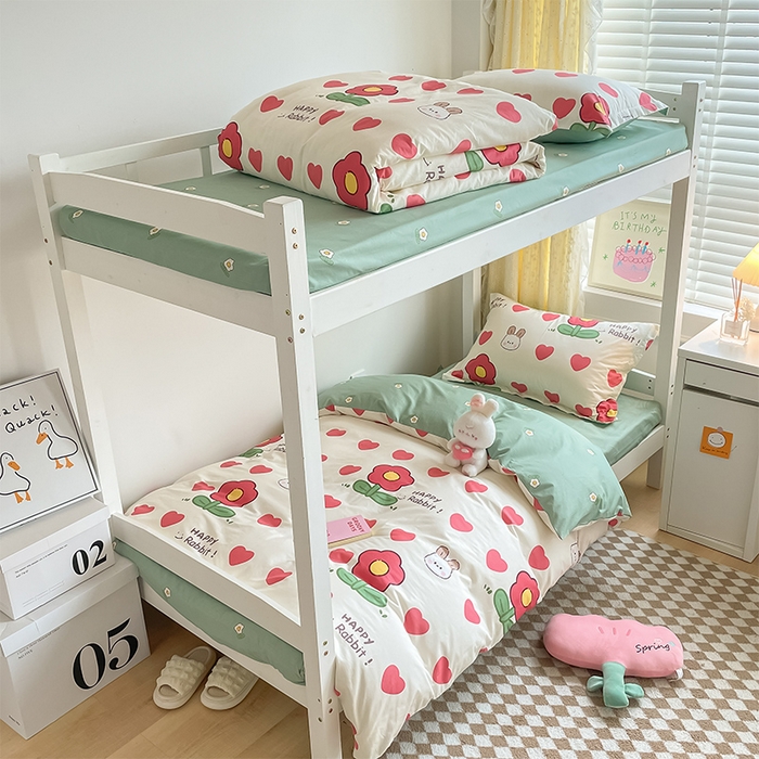 91家纺网 家纺一手货源 找家纺 金鑫汇家纺 2025新款印花花型-学生上下铺三件套 初暖