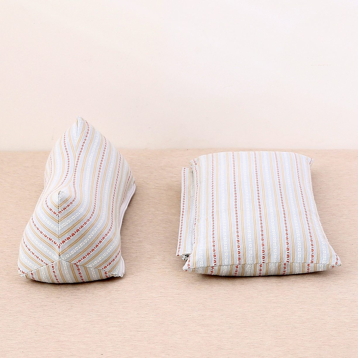 91家纺网 家纺一手货源 找家纺 珍贝家纺 2025新款全棉水洗棉条纹荞麦枕二合一组合枕牵引枕  枕头枕芯 二合一条纹荞麦-灰色/对 二合一荞麦枕