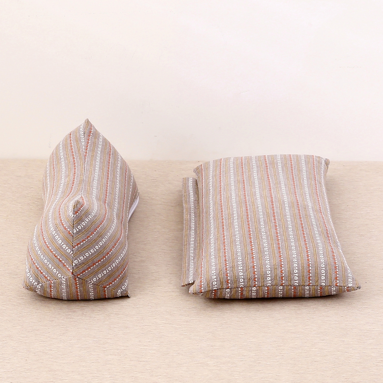 91家纺网 家纺一手货源 找家纺 珍贝家纺 2025新款全棉水洗棉条纹荞麦枕二合一组合枕牵引枕  枕头枕芯 二合一条纹荞麦-咖色/对 二合一荞麦枕