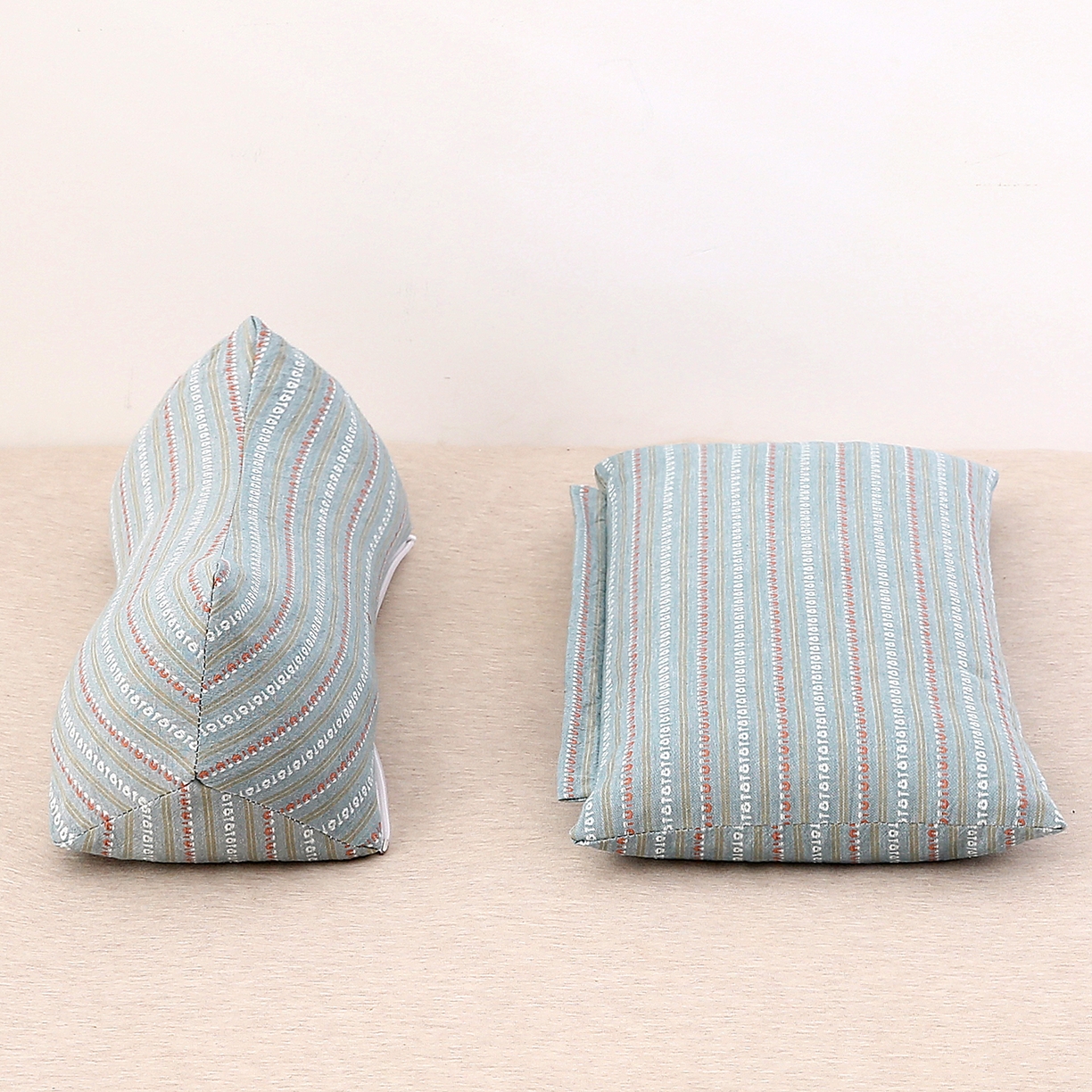 91家纺网 家纺一手货源 找家纺 珍贝家纺 2025新款全棉水洗棉条纹荞麦枕二合一组合枕牵引枕  枕头枕芯 二合一条纹荞麦-蓝色/对 二合一荞麦枕