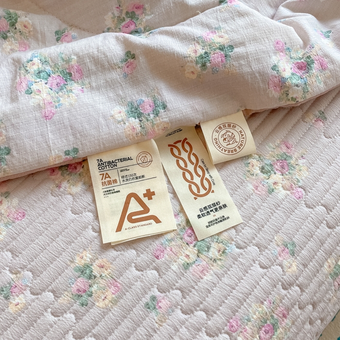 91家纺网 家纺一手货源 找家纺 小叮当家纺仓储工厂店 （提供买家秀 爆款花型 不断货）2025新款云感双层纱床盖夏被四件套 春芽