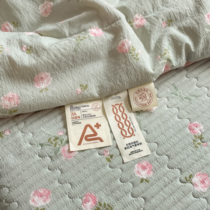 91家纺网 家纺一手货源 找家纺 小叮当家纺仓储工厂店 （提供买家秀 爆款花型 不断货）2025新款云感双层纱床盖夏被四件套 花满春