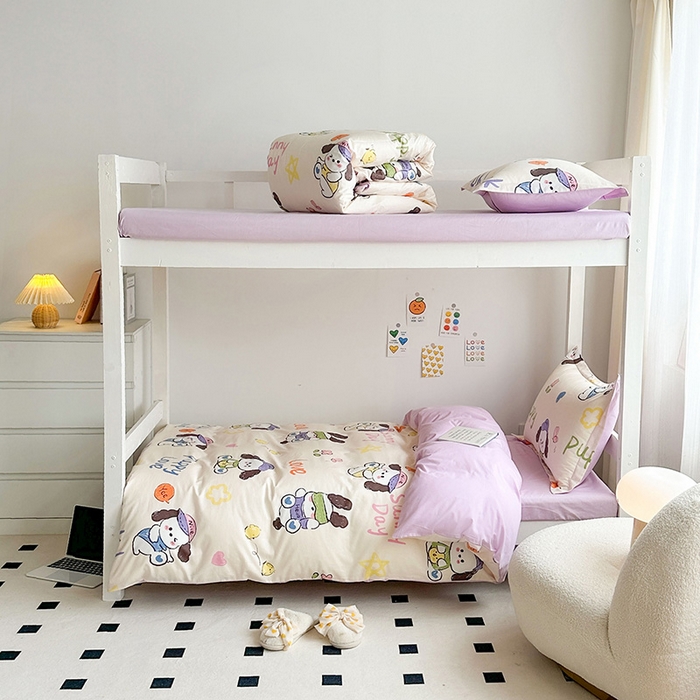 91家纺网 家纺一手货源 找家纺 金鑫汇家纺 2025新款印花花型-学生上下铺三件套 狗狗乐园