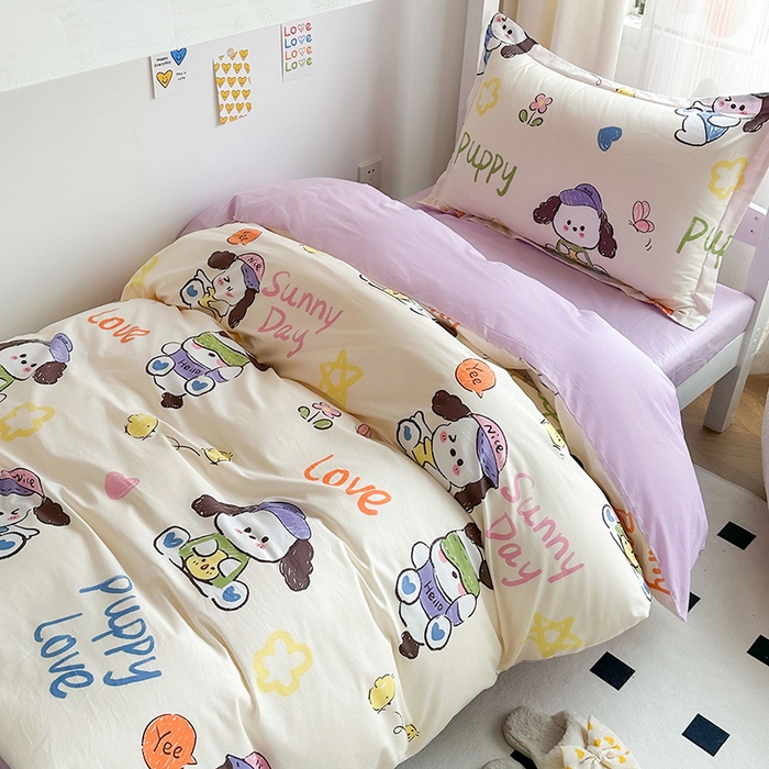 91家纺网 家纺一手货源 找家纺 金鑫汇家纺 2025新款印花花型-学生上下铺三件套 狗狗乐园