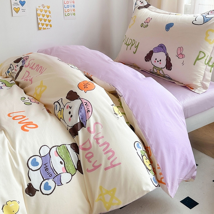 91家纺网 家纺一手货源 找家纺 金鑫汇家纺 2025新款印花花型-学生上下铺三件套 狗狗乐园