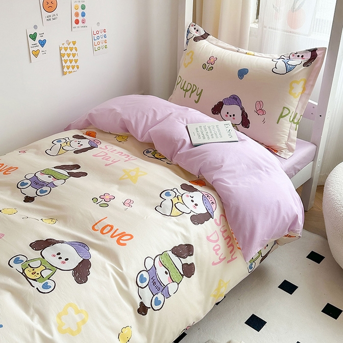 91家纺网 家纺一手货源 找家纺 金鑫汇家纺 2025新款印花花型-学生上下铺三件套 狗狗乐园