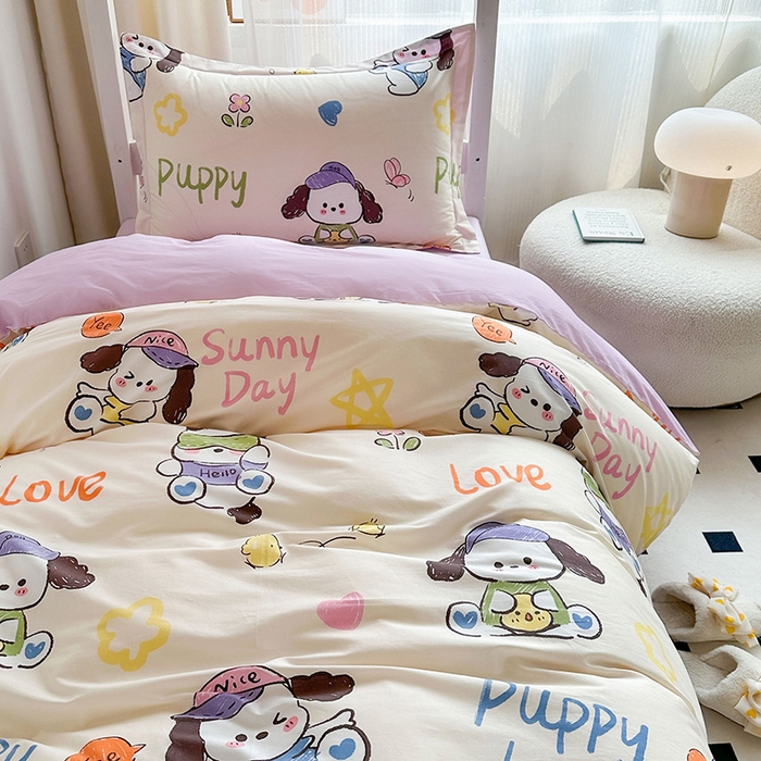 91家纺网 家纺一手货源 找家纺 金鑫汇家纺 2025新款印花花型-学生上下铺三件套 狗狗乐园