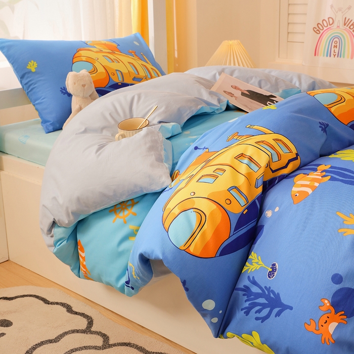 91家纺网 家纺一手货源 找家纺 金鑫汇家纺 2025新款印花花型-学生上下铺三件套 海底探秘