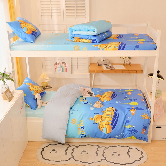 金鑫汇家纺 2025新款印花花型-学生上下铺三件套 海底探秘