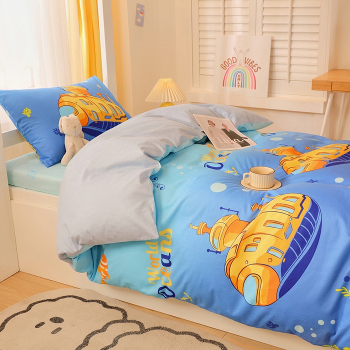 91家纺网 家纺一手货源 找家纺 金鑫汇家纺 2025新款印花花型-学生上下铺三件套 海底探秘