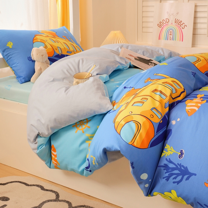 91家纺网 家纺一手货源 找家纺 金鑫汇家纺 2025新款印花花型-学生上下铺三件套 海底探秘