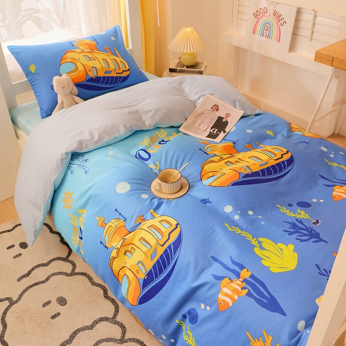 91家纺网 家纺一手货源 找家纺 金鑫汇家纺 2025新款印花花型-学生上下铺三件套 海底探秘