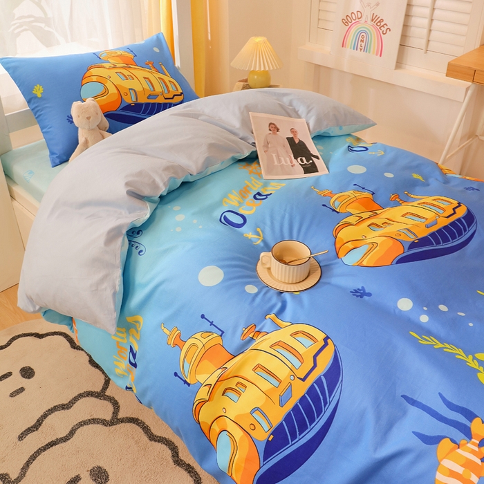 91家纺网 家纺一手货源 找家纺 金鑫汇家纺 2025新款印花花型-学生上下铺三件套 海底探秘