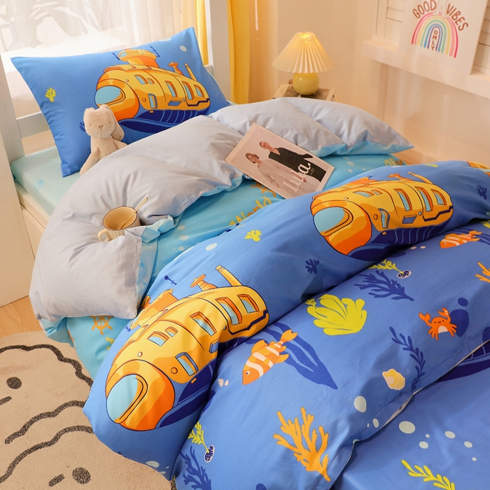 91家纺网 家纺一手货源 找家纺 金鑫汇家纺 2025新款印花花型-学生上下铺三件套 海底探秘