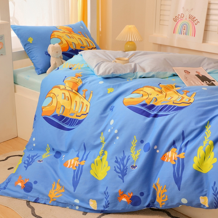 91家纺网 家纺一手货源 找家纺 金鑫汇家纺 2025新款印花花型-学生上下铺三件套 海底探秘