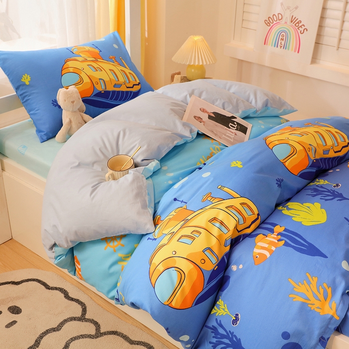 91家纺网 家纺一手货源 找家纺 金鑫汇家纺 2025新款印花花型-学生上下铺三件套 海底探秘