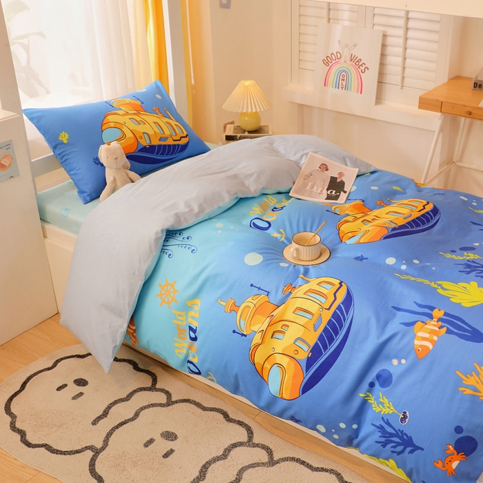 91家纺网 家纺一手货源 找家纺 金鑫汇家纺 2025新款印花花型-学生上下铺三件套 海底探秘