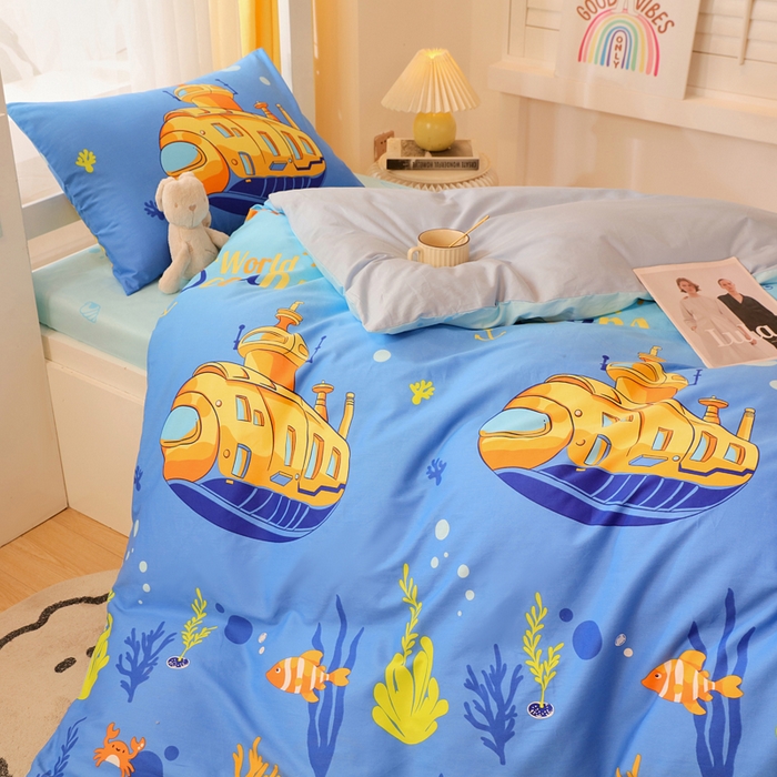 91家纺网 家纺一手货源 找家纺 金鑫汇家纺 2025新款印花花型-学生上下铺三件套 海底探秘