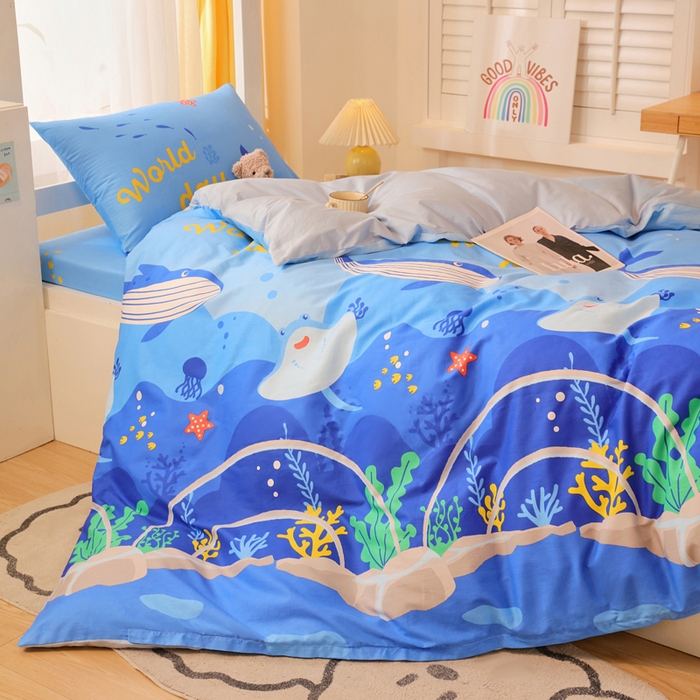 91家纺网 家纺一手货源 找家纺 金鑫汇家纺 2025新款印花花型-学生上下铺三件套 海族馆