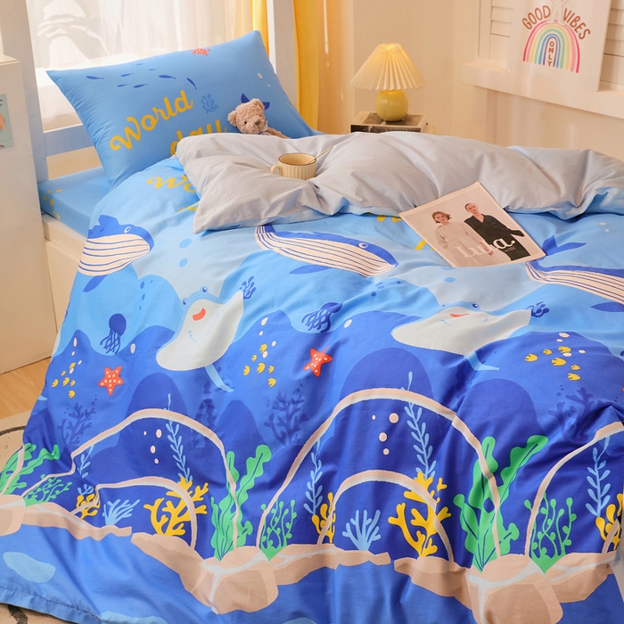 91家纺网 家纺一手货源 找家纺 金鑫汇家纺 2025新款印花花型-学生上下铺三件套 海族馆