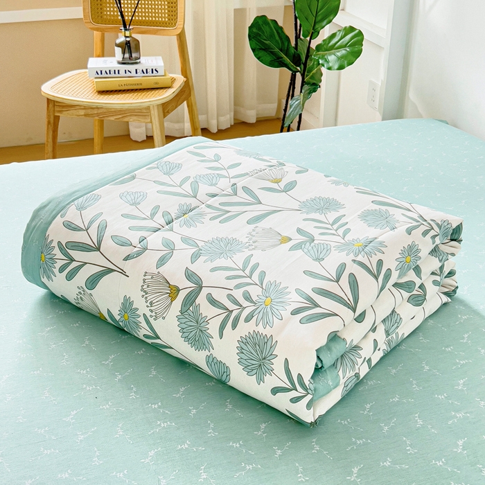 小叮当家纺仓储工厂店 （提供买家秀 爆款花型 不断货）2025新款全棉A类印花纯棉花夏被可机洗空调被 风铃蓝