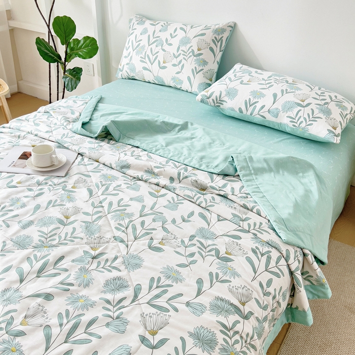 91家纺网 家纺一手货源 找家纺 小叮当家纺仓储工厂店 （提供买家秀 爆款花型 不断货）2025新款全棉A类印花纯棉花夏被可机洗空调被 风铃蓝