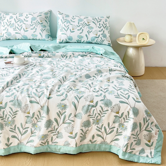 91家纺网 家纺一手货源 找家纺 小叮当家纺仓储工厂店 （提供买家秀 爆款花型 不断货）2025新款全棉A类印花纯棉花夏被可机洗空调被 风铃蓝