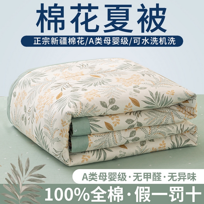 小叮当家纺仓储工厂店 （提供买家秀 爆款花型 不断货）2025新款全棉A类印花纯棉花夏被可机洗空调被 花影轻颜-绿