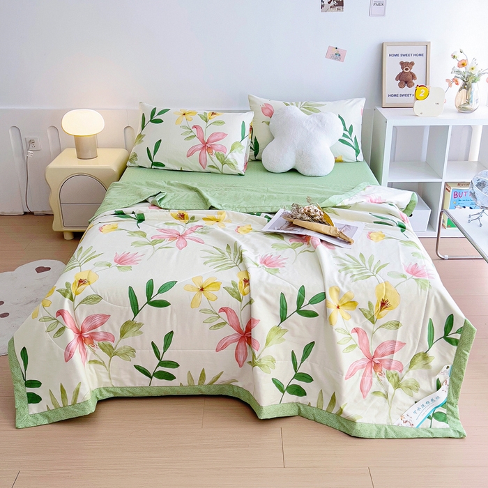 91家纺网 家纺一手货源 找家纺 小叮当家纺仓储工厂店 （提供买家秀 爆款花型 不断货）2025新款全棉A类印花纯棉花夏被可机洗空调被 花之恋-米