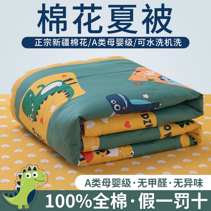小叮当家纺仓储工厂店 （提供买家秀 爆款花型 不断货）2025新款全棉A类印花纯棉花夏被可机洗空调被 恐龙家族-绿