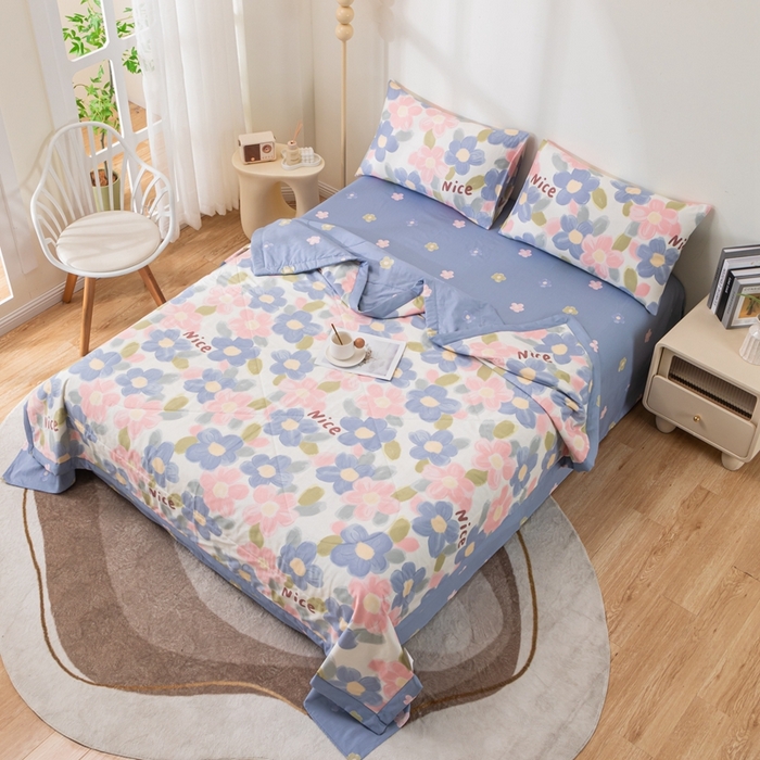 91家纺网 家纺一手货源 找家纺 小叮当家纺仓储工厂店 （提供买家秀 爆款花型 不断货）2025新款全棉A类印花纯棉花夏被可机洗空调被 蓝海晨光