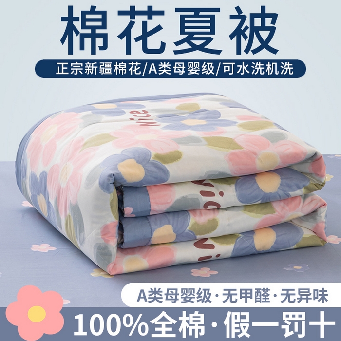 小叮当家纺仓储工厂店 （提供买家秀 爆款花型 不断货）2025新款全棉A类印花纯棉花夏被可机洗空调被 蓝海晨光