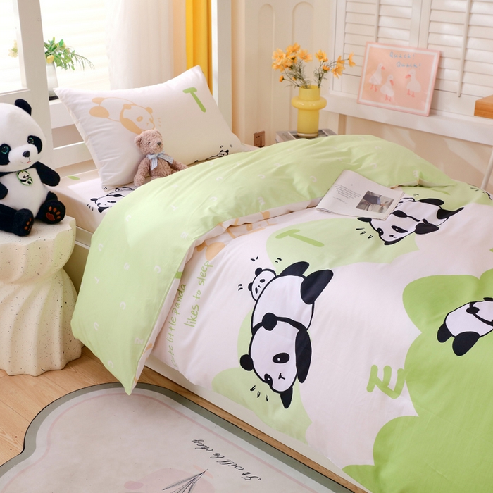 91家纺网 家纺一手货源 找家纺 金鑫汇家纺 2025新款印花花型-学生上下铺三件套 可爱熊猫