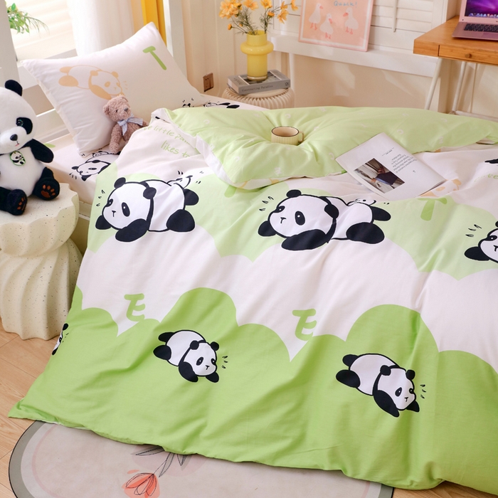 91家纺网 家纺一手货源 找家纺 金鑫汇家纺 2025新款印花花型-学生上下铺三件套 可爱熊猫