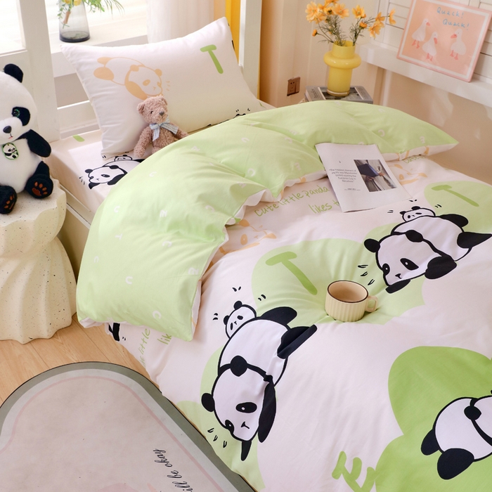 91家纺网 家纺一手货源 找家纺 金鑫汇家纺 2025新款印花花型-学生上下铺三件套 可爱熊猫