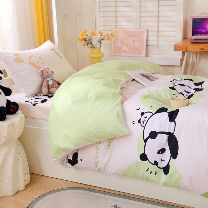 91家纺网 家纺一手货源 找家纺 金鑫汇家纺 2025新款印花花型-学生上下铺三件套 可爱熊猫