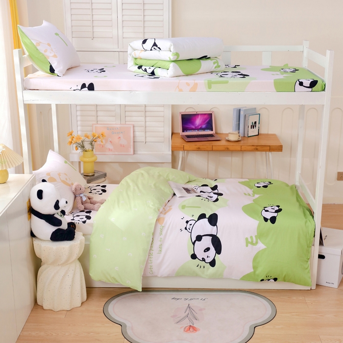 金鑫汇家纺 2025新款印花花型-学生上下铺三件套 可爱熊猫