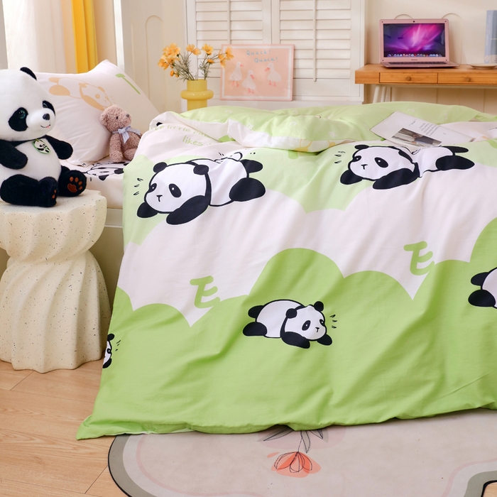 91家纺网 家纺一手货源 找家纺 金鑫汇家纺 2025新款印花花型-学生上下铺三件套 可爱熊猫