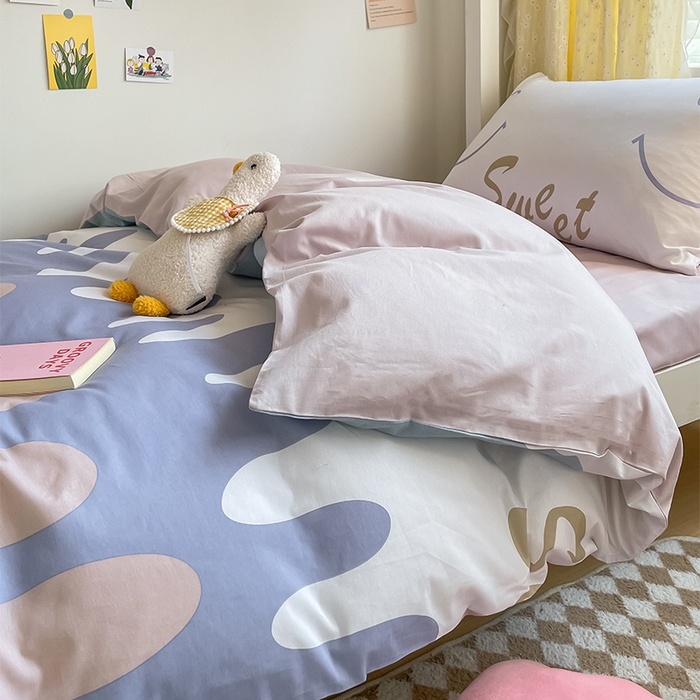 91家纺网 家纺一手货源 找家纺 金鑫汇家纺 2025新款印花花型-学生上下铺三件套 奶油粉