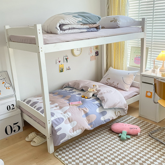 91家纺网 家纺一手货源 找家纺 金鑫汇家纺 2025新款印花花型-学生上下铺三件套 奶油粉