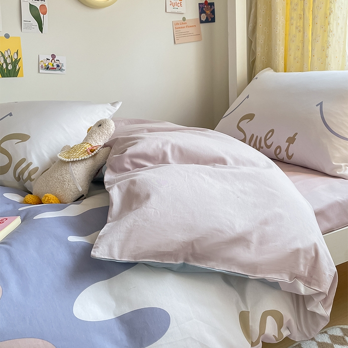 91家纺网 家纺一手货源 找家纺 金鑫汇家纺 2025新款印花花型-学生上下铺三件套 奶油粉